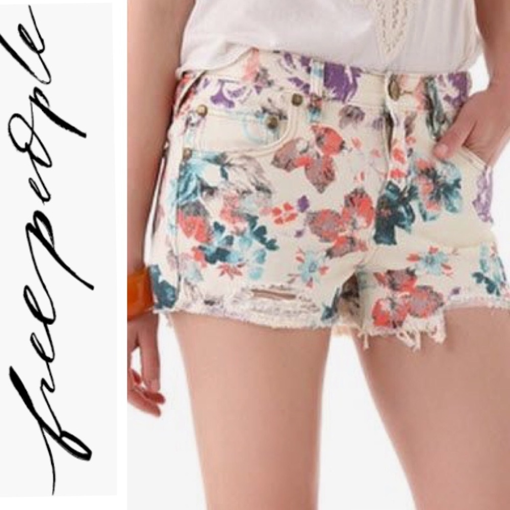 Free People Floral Denim Shorts